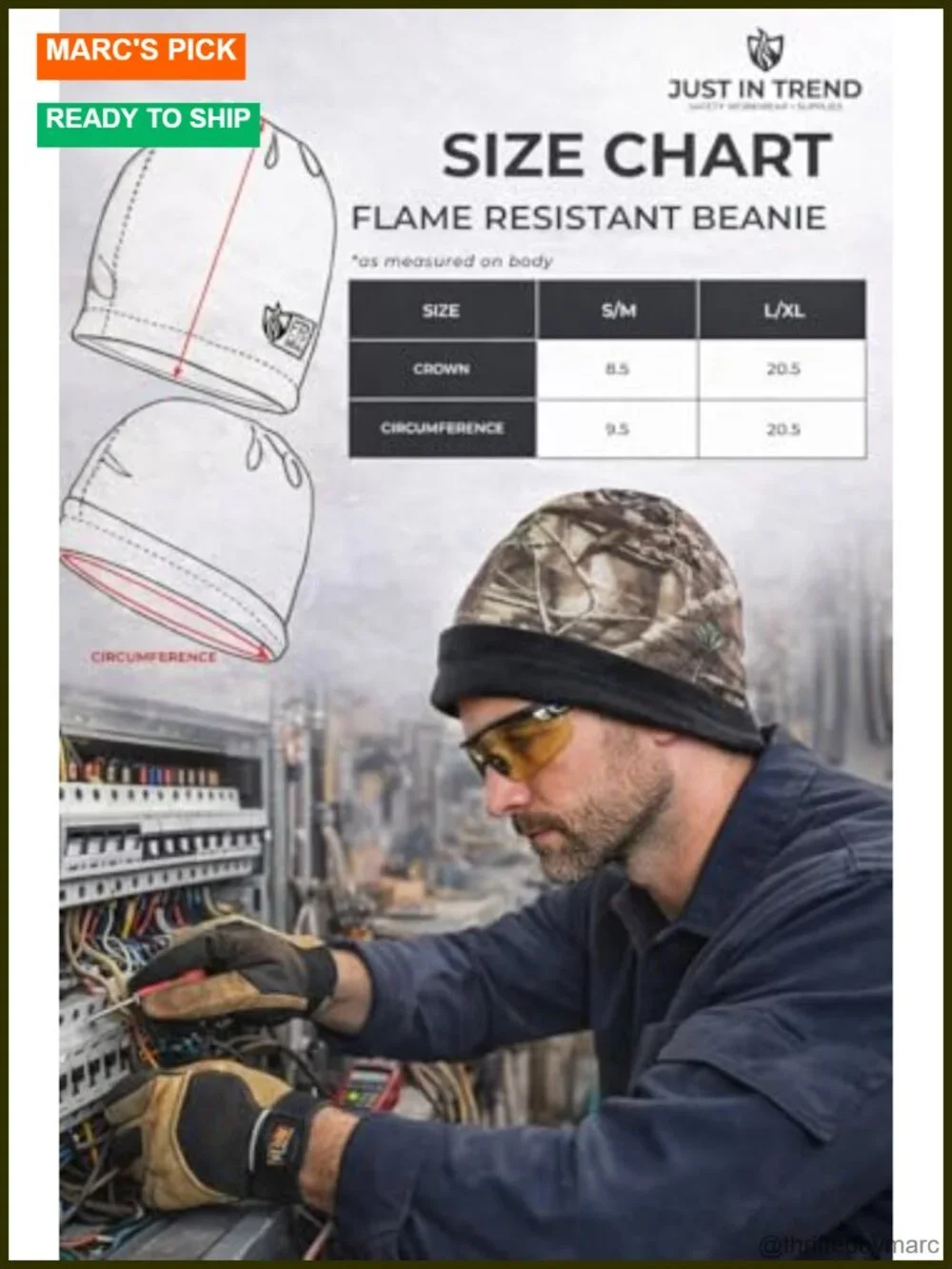 Flame Resistant Reversible Beanie/Skull Cap - 100% C Knit - 16 oz - HRC 2